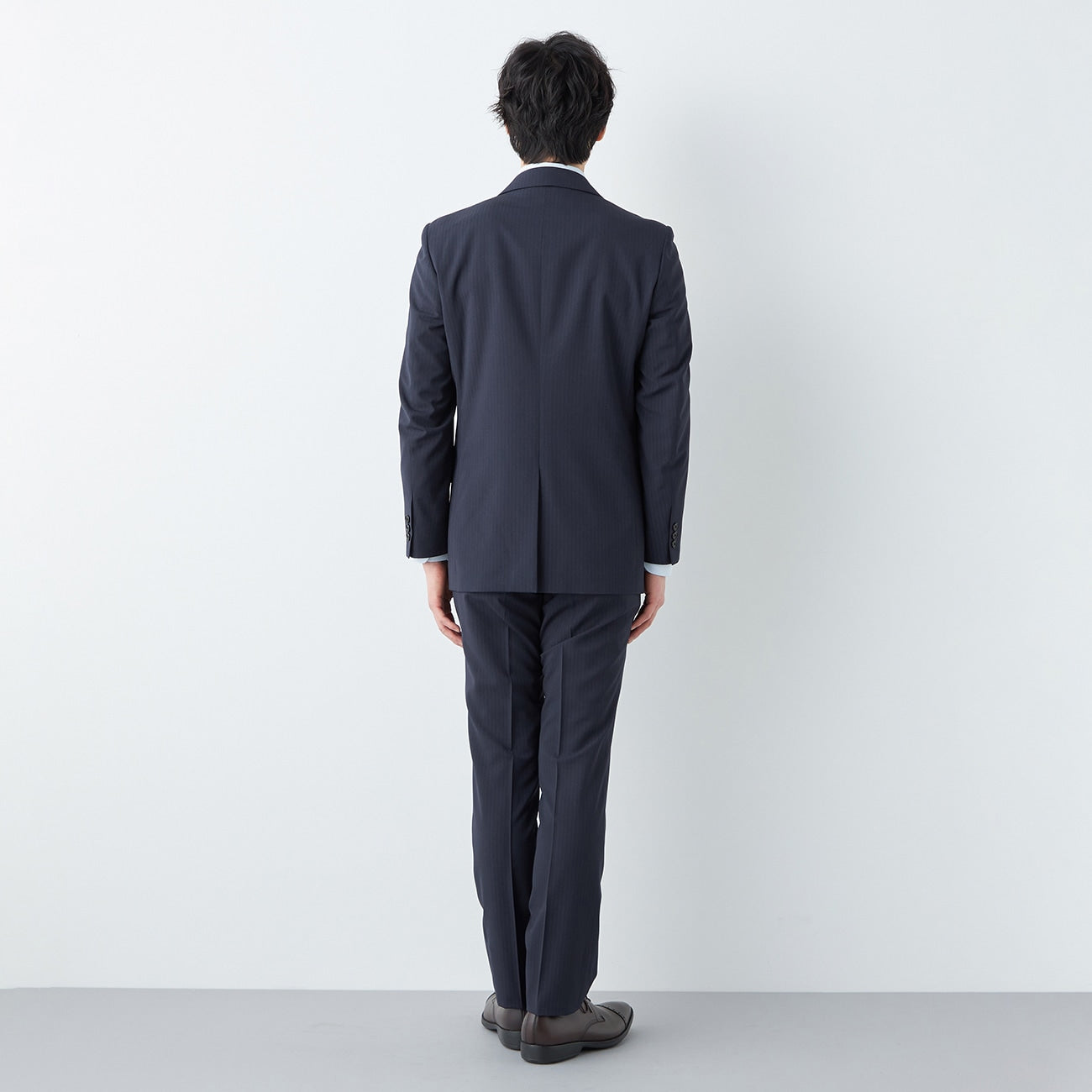 JOURNAL WORKS Navy Blue Woven Stripe Slim Suit [Recycled Material]