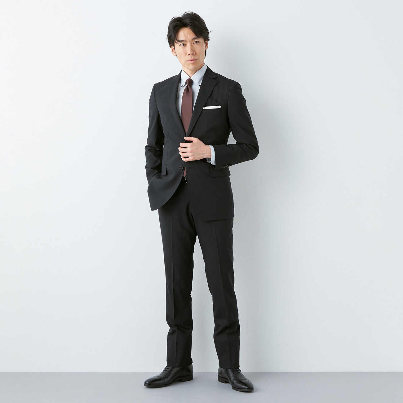 LES MUES Washable Two-pants Charcoal Gray Woven Stripe British Slim Suit [Recycled Material]