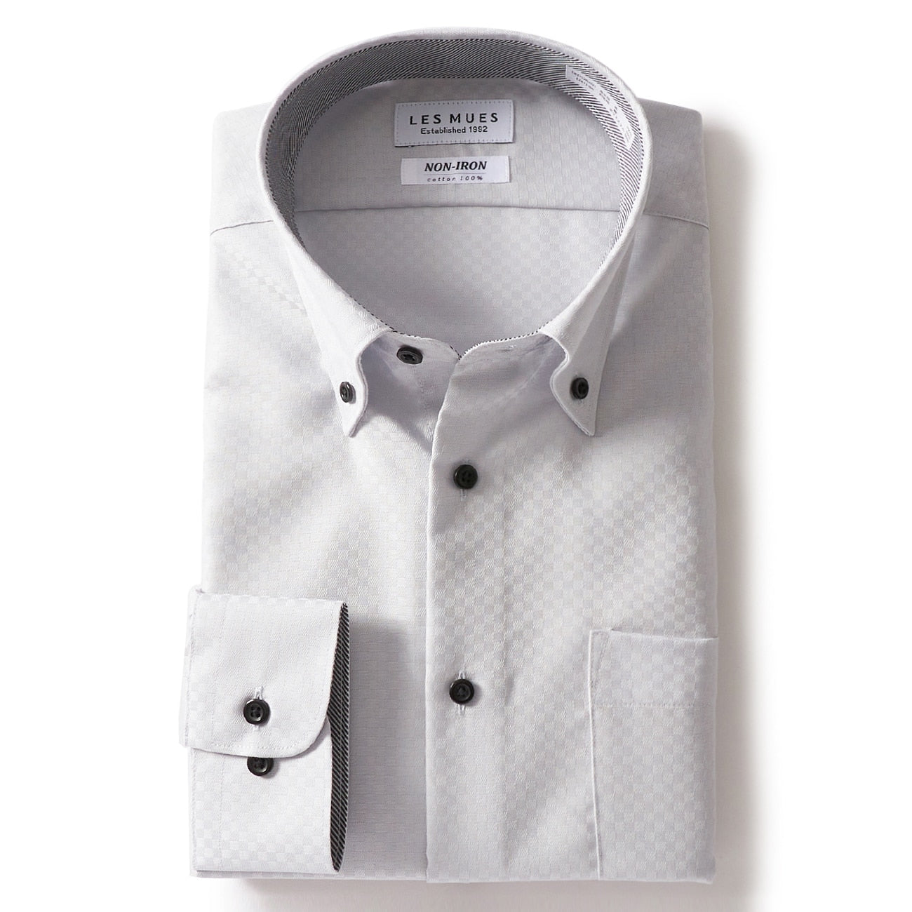 LES MUES Non-iron Cotton Gray Button-down Shirt - Regular fit