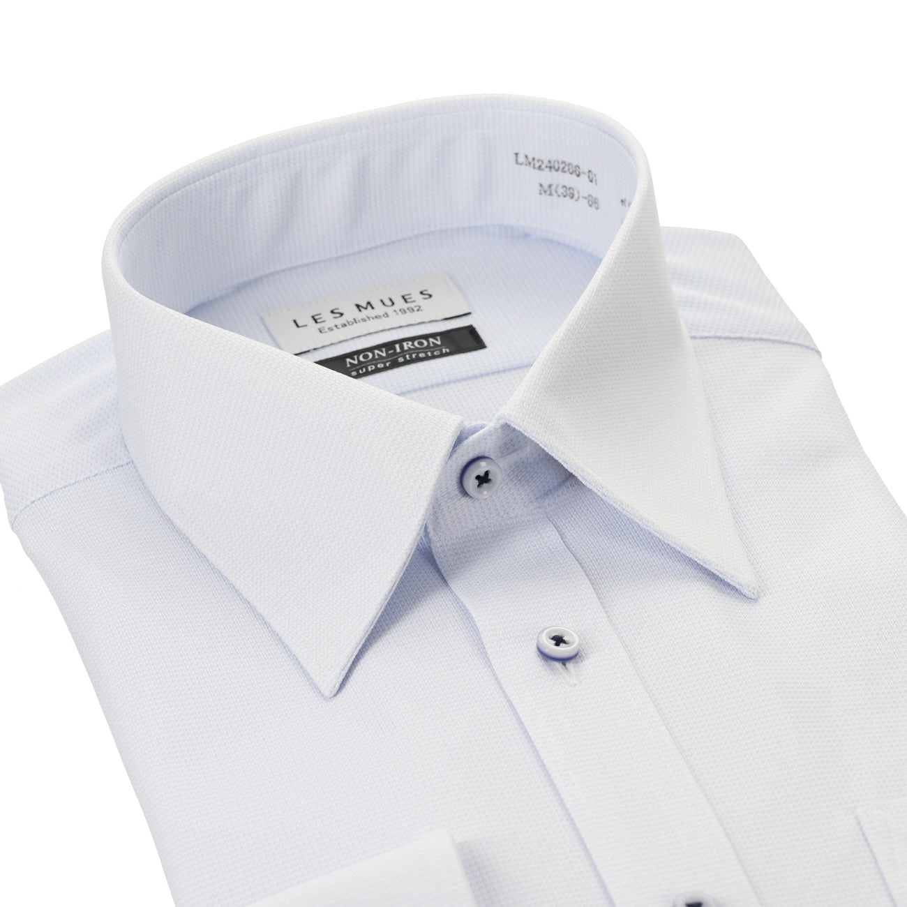 LES MUES Non-iron Super Stretch Blue Regular Collar Shirt - Regular fit [Recycled Material]