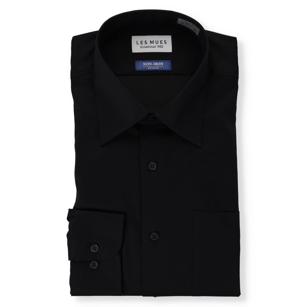 LES MUES Non-iron Stretch Black Regular Collar Shirt - Regular fit