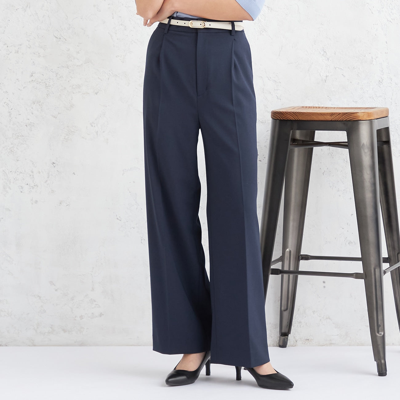 2-way Stretch Twill Navy Blue Wide Pants