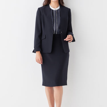 THE THIRD SUITS Double Cloth Collarless Jacket - Navy_45