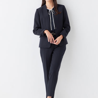 THE THIRD SUITS Double Cloth Collarless Jacket - Navy_44