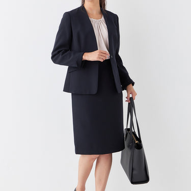 THE THIRD SUITS Double Cloth Collarless Jacket - Navy_40