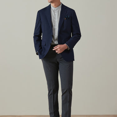 Wool Blend Plain Jacket - Navy_37