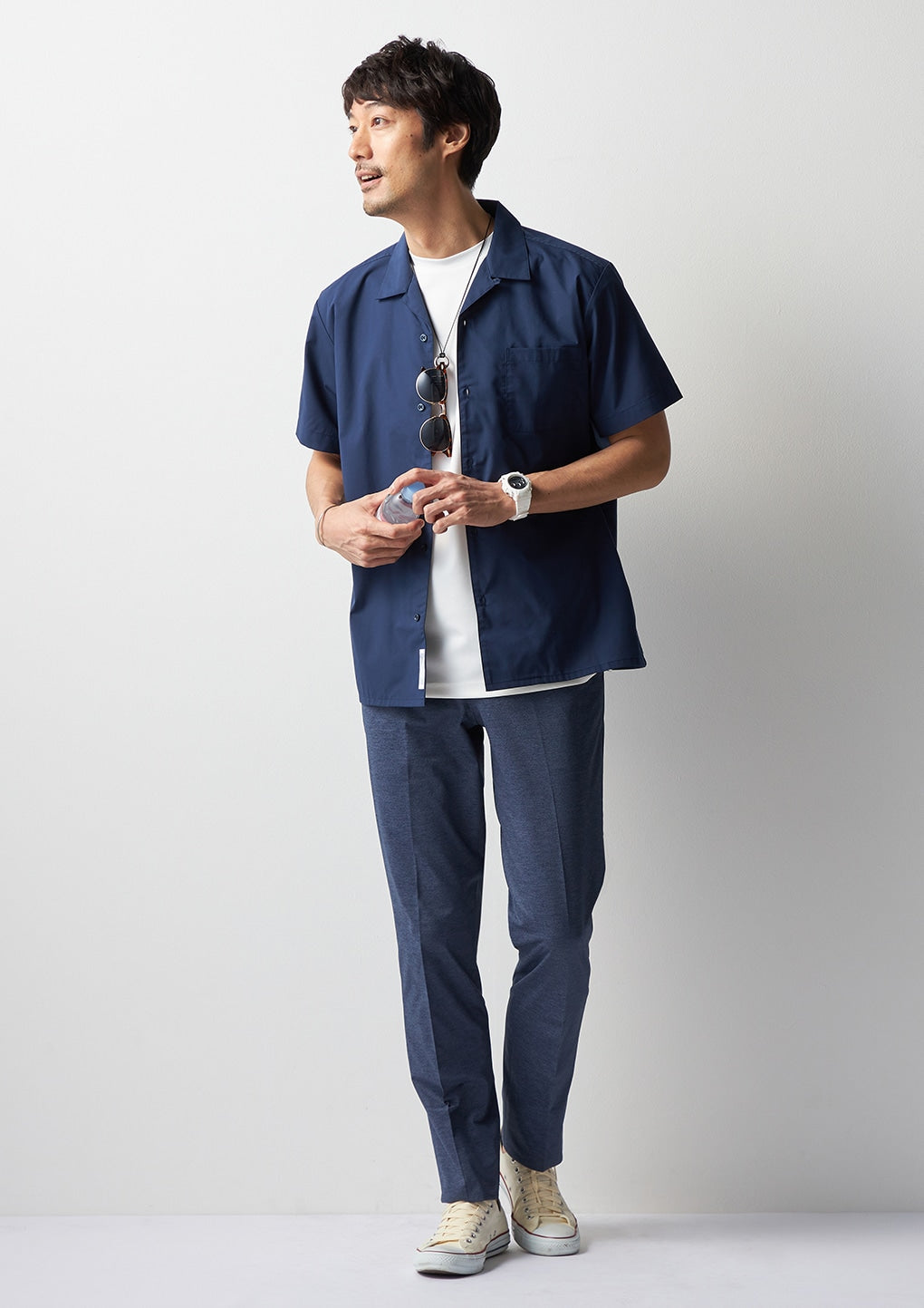 商務休閒開領Short 袖襯衫 -深藍_24