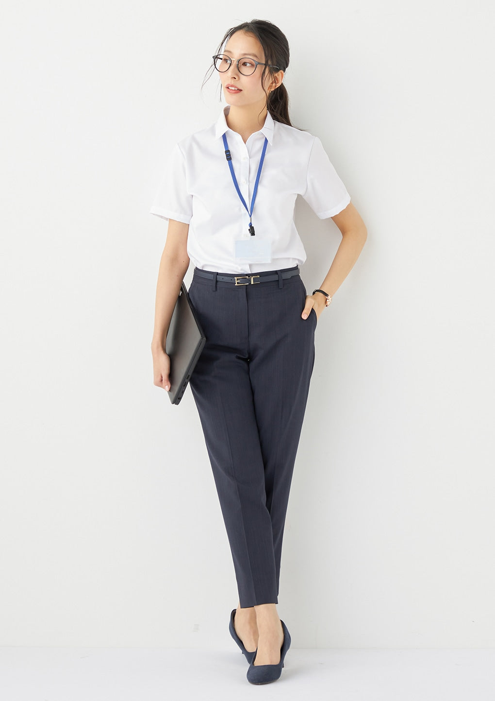 女式免熨烫 纯棉点数 领Short 衬衫 - White_22