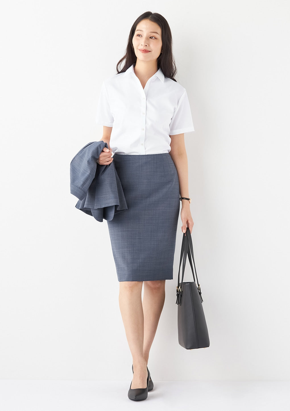 女式免熨烫 纯棉船长领Short 衬衫 - White_22