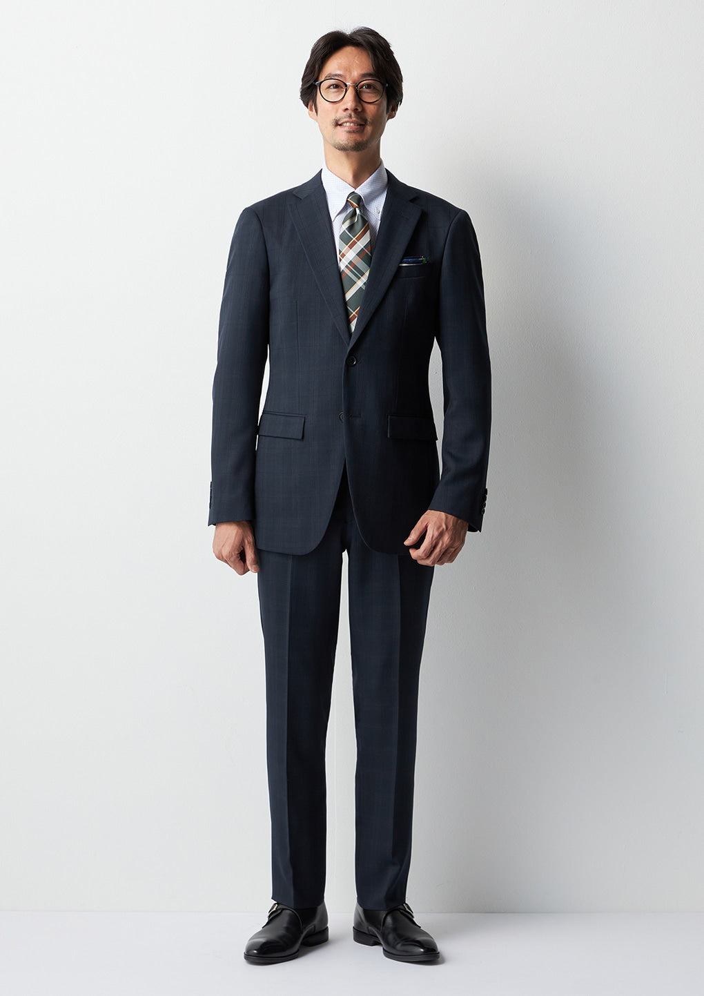 超级无熨烫弹力纽扣菱形编织衬衫 - 蓝色_12