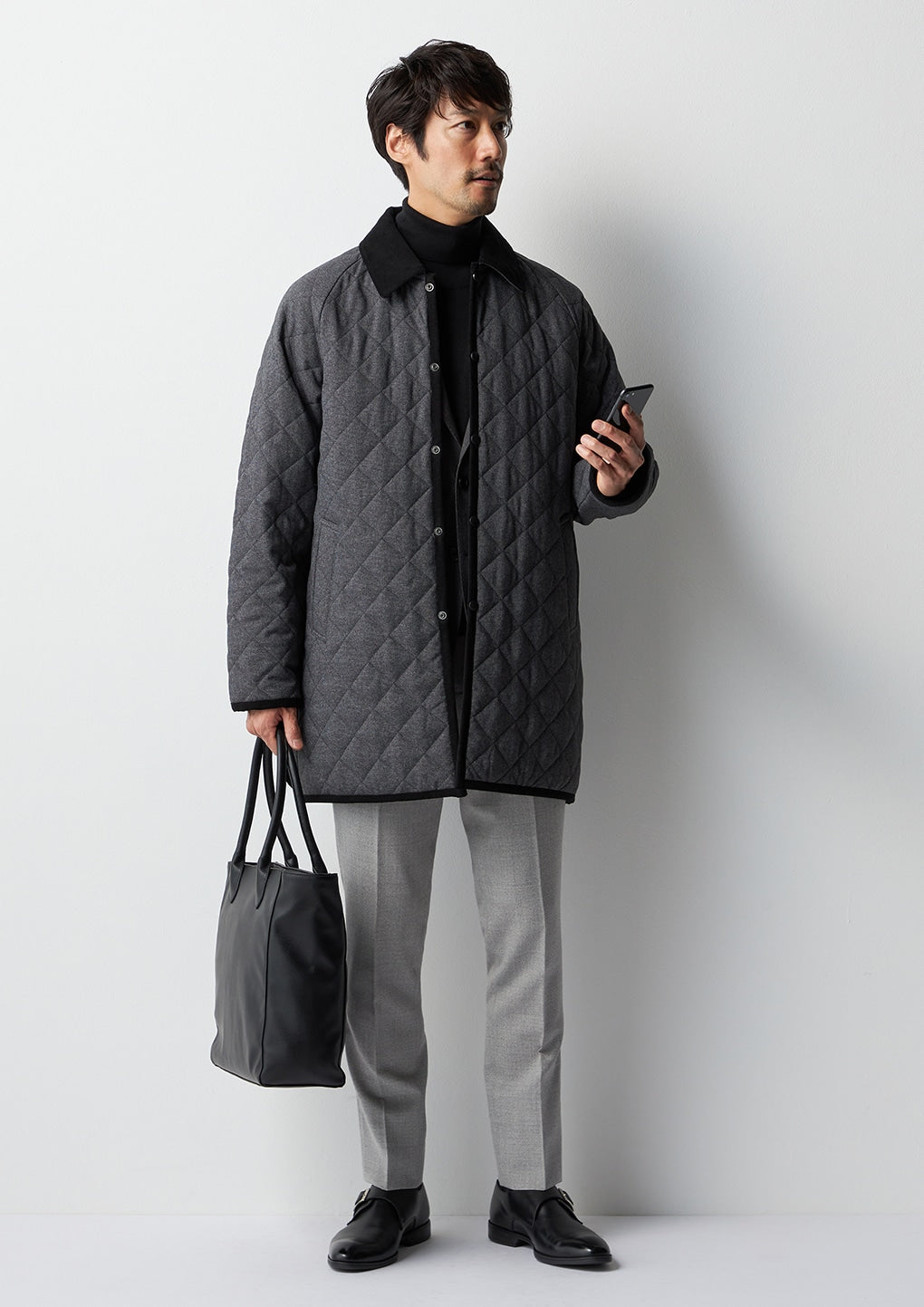 商务休闲类羊毛绗缝大衣 -灰