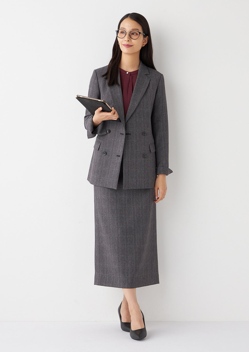 THE THIRD SUITS 格紋雙排扣外套 -灰
