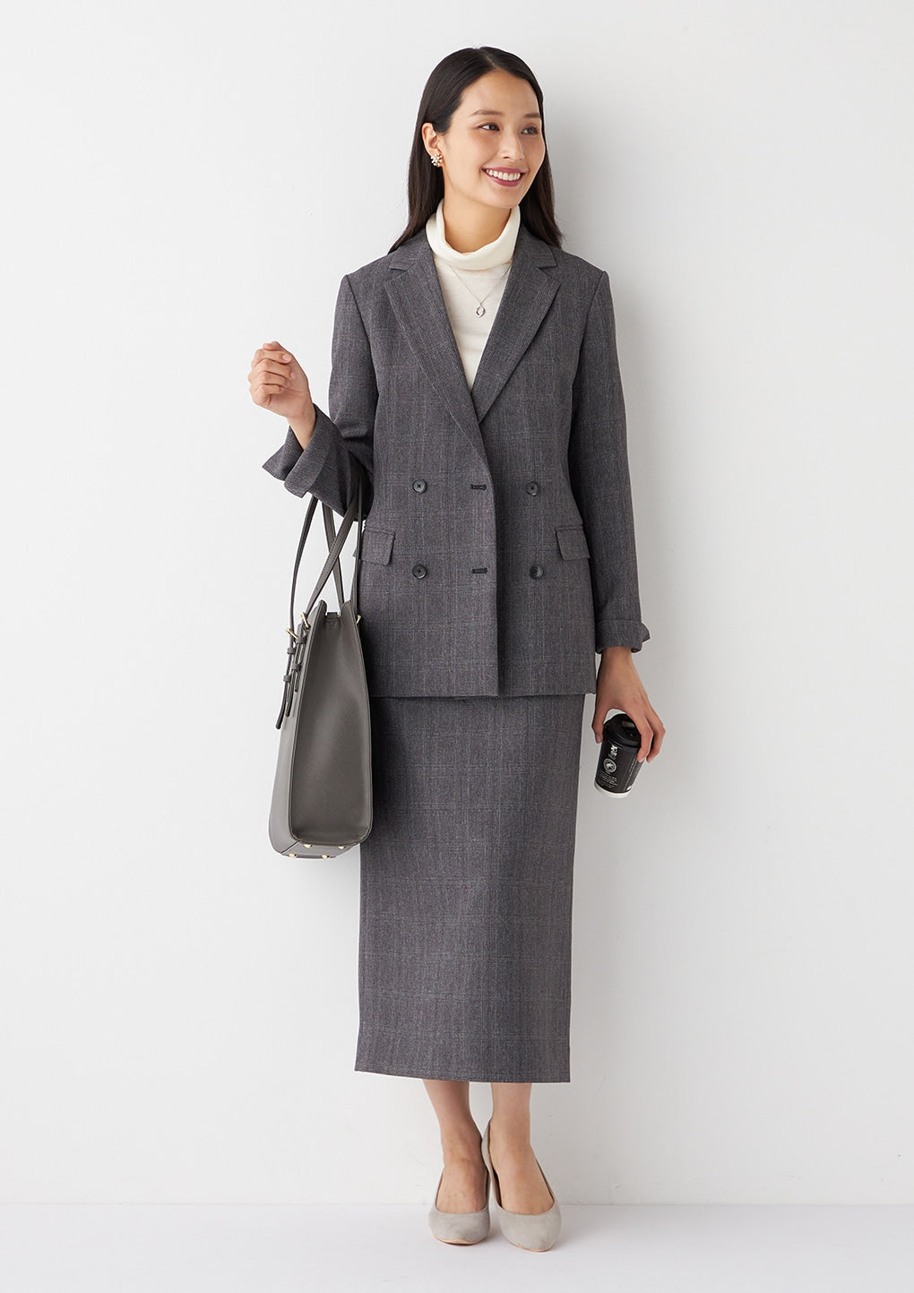 THE THIRD SUITS 格紋雙排扣外套 -灰