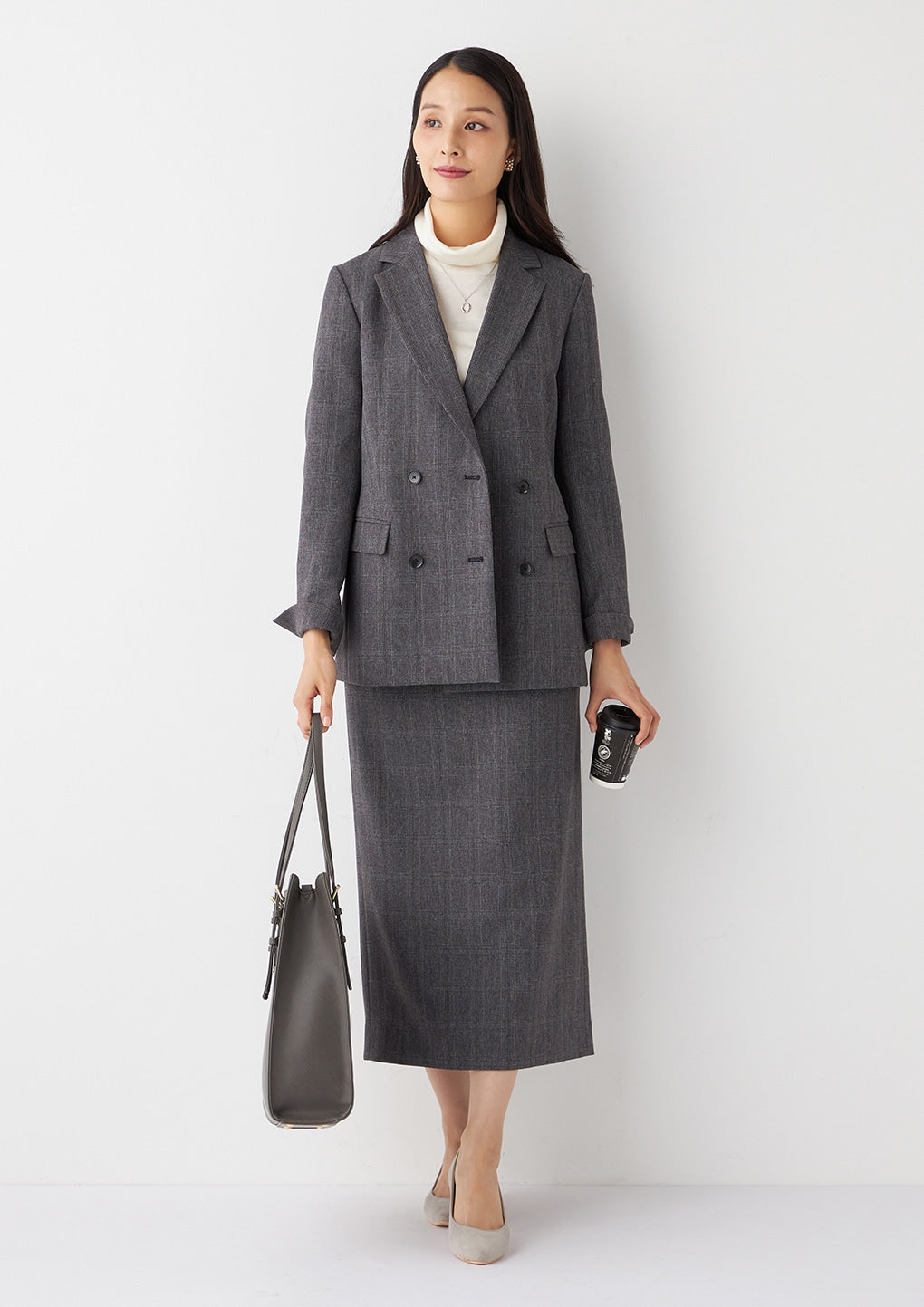THE THIRD SUITS 格紋雙排扣外套 -灰