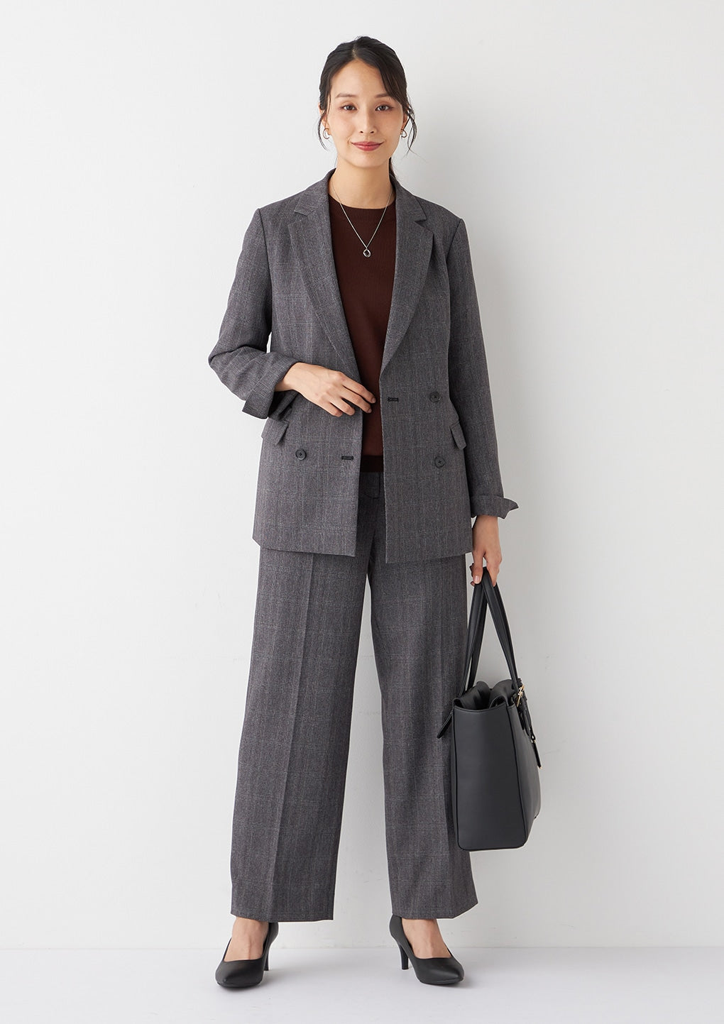 THE THIRD SUITS 格紋雙排扣外套 -灰