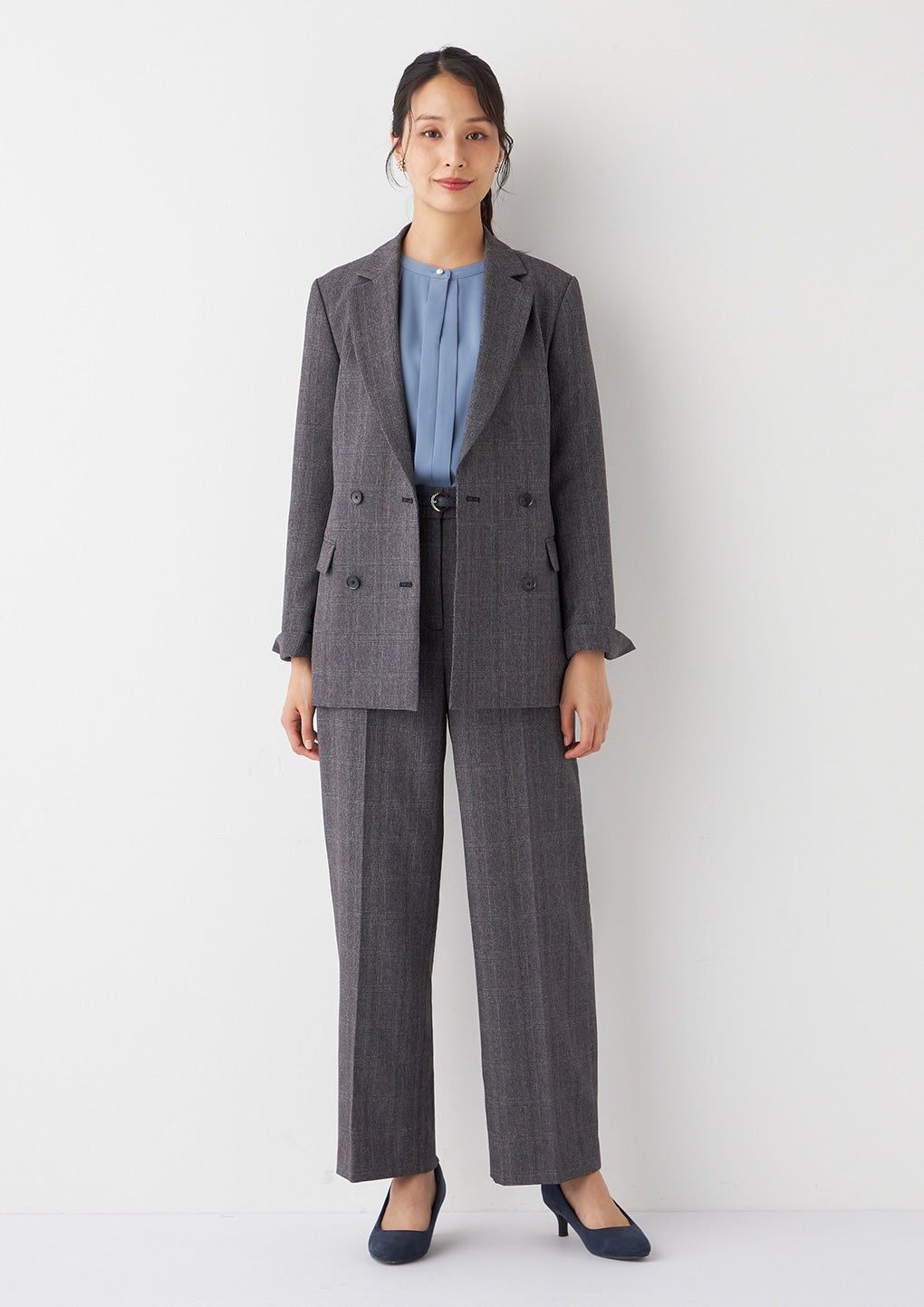 THE THIRD SUITS 格紋雙排扣外套 -灰