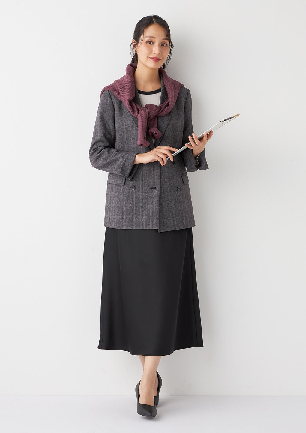 THE THIRD SUITS 格紋雙排扣外套 -灰