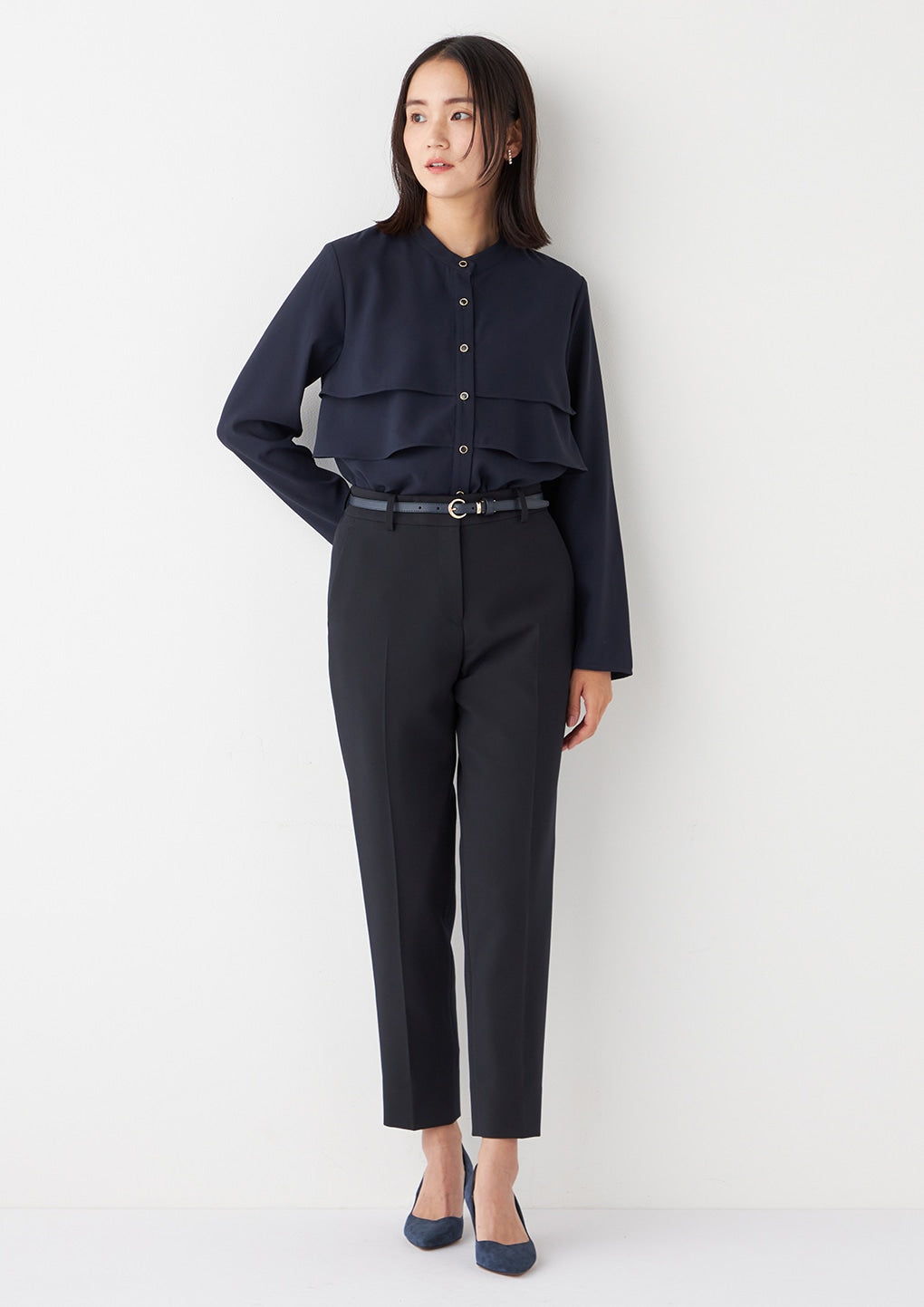 THE THIRD SUITS 双层编织褶皱长裤 -深蓝