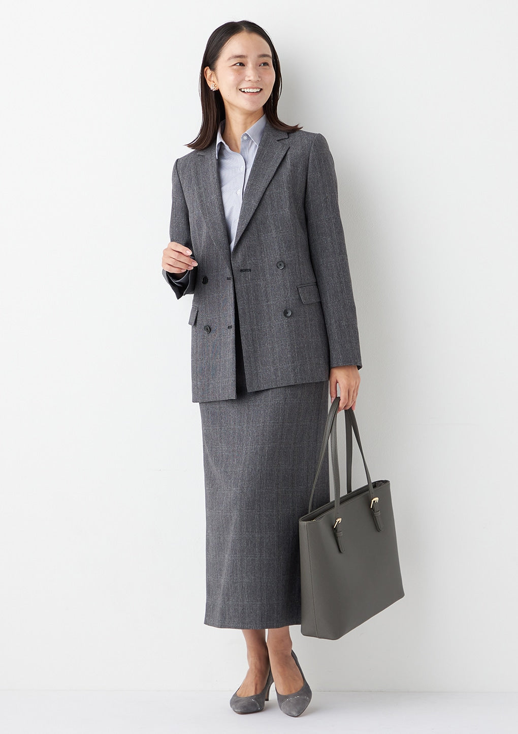 THE THIRD SUITS 格紋雙排扣外套 -灰