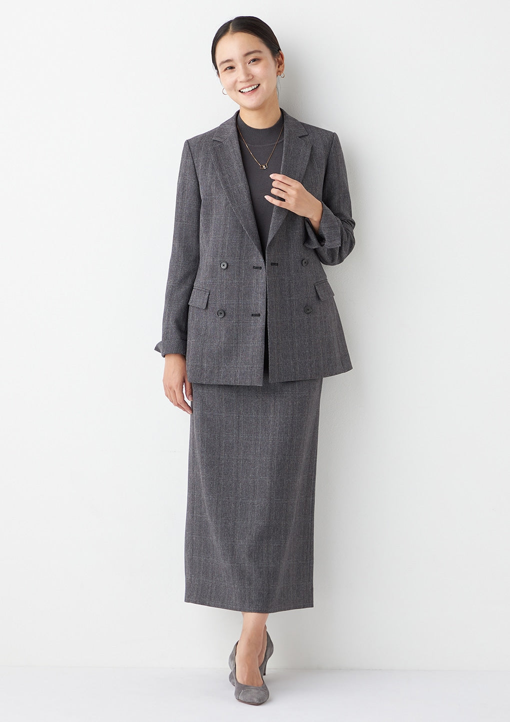 THE THIRD SUITS 格紋雙排扣外套 -灰