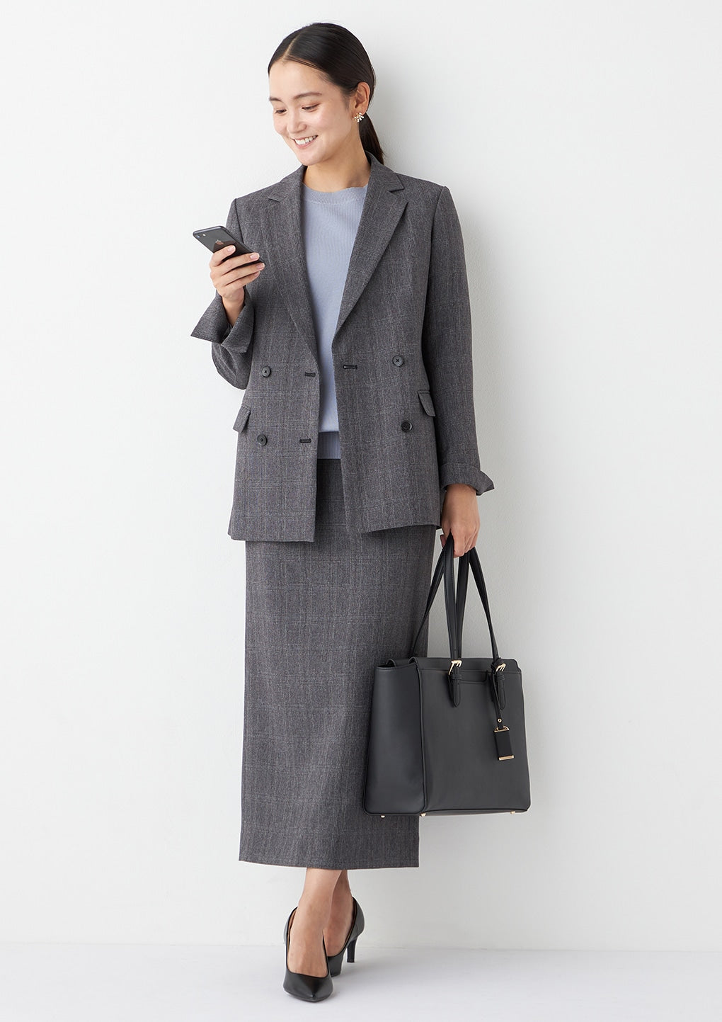 THE THIRD SUITS 格紋雙排扣外套 -灰