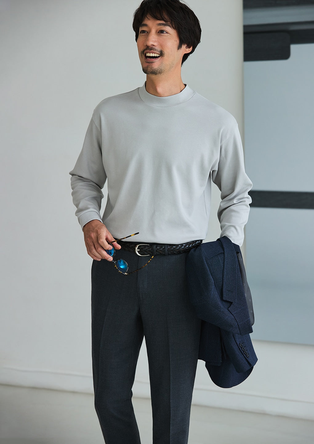 輕彈免燙舒適長褲 中灰