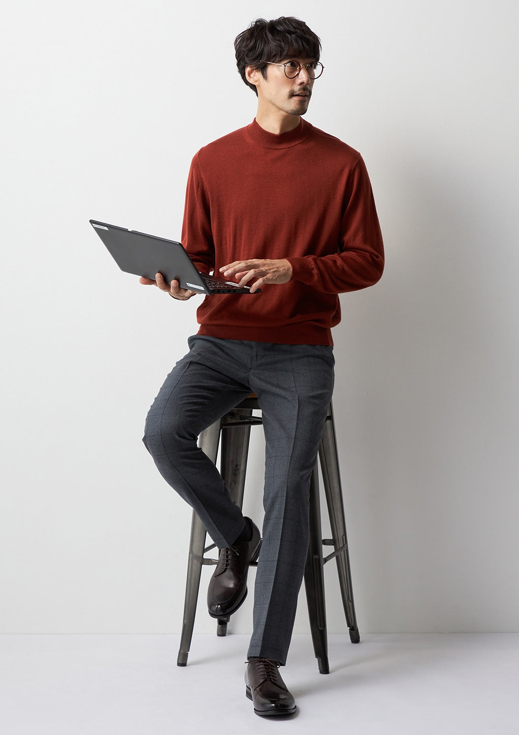 Windowpane Milled Wool Matching Pants - Medium灰