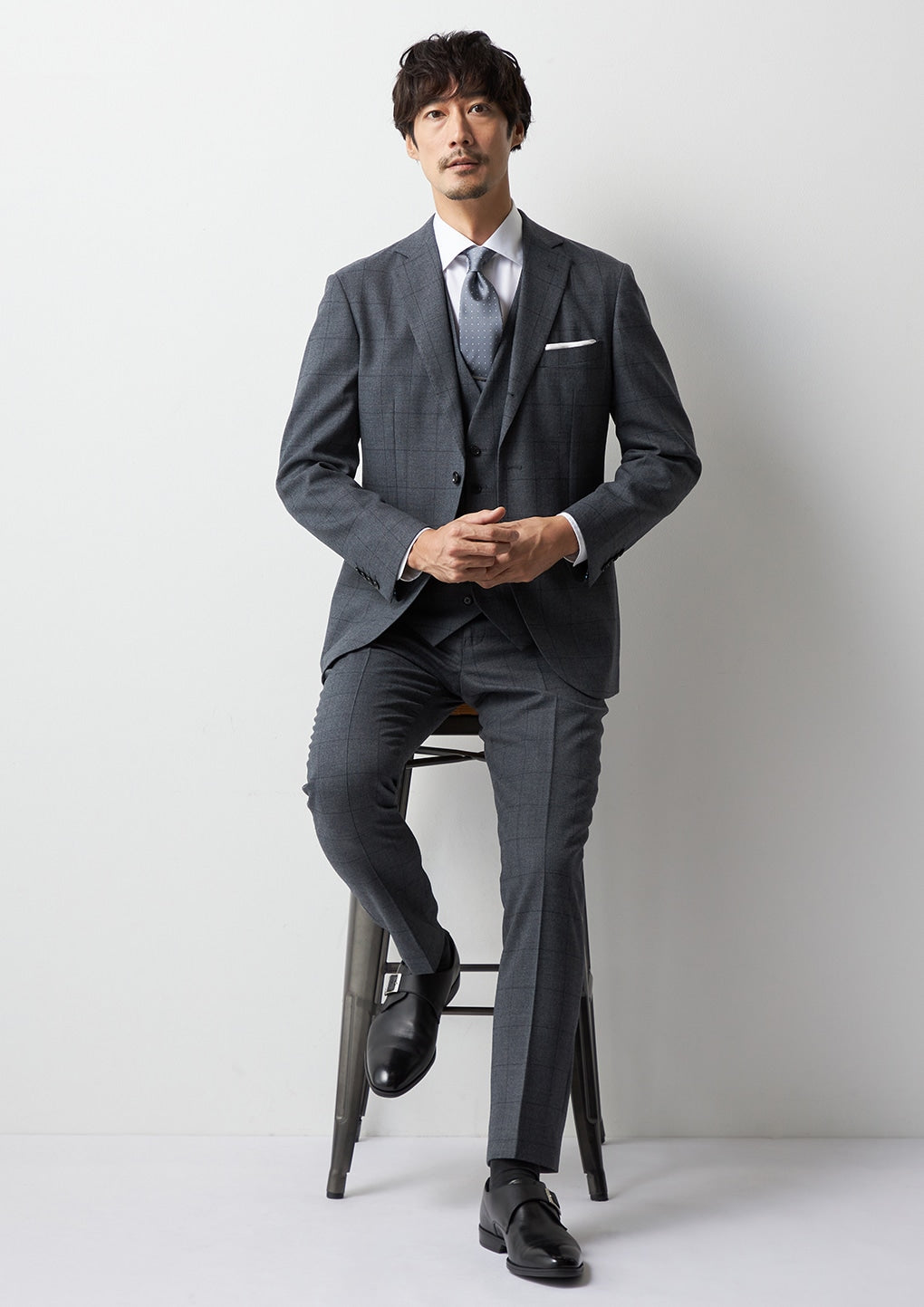 Windowpane Milled Wool Matching Pants - Medium灰