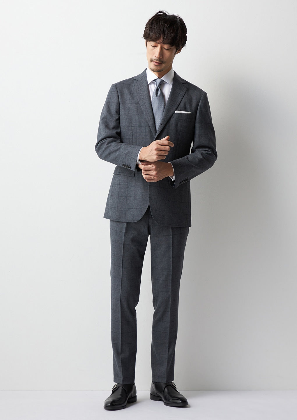 Windowpane Milled Wool Matching Pants - Medium灰