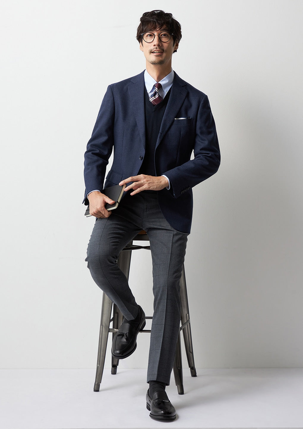 Windowpane Milled Wool Matching Pants - Medium灰