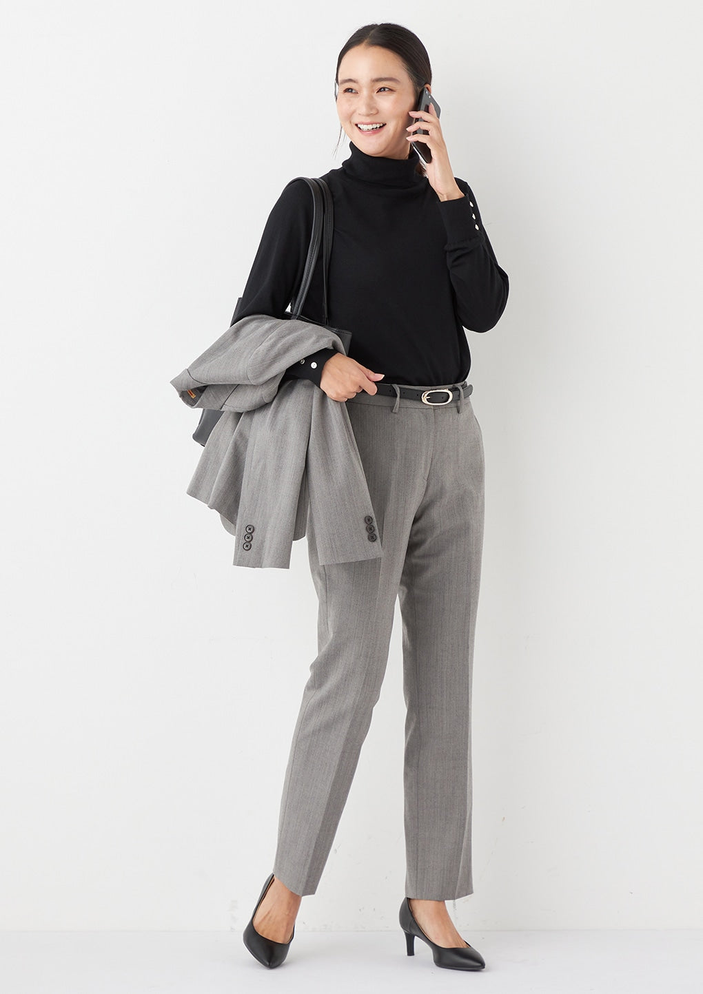 可机洗弹力羊毛磨毛鱼骨纹 锥形裤 - 米色_38