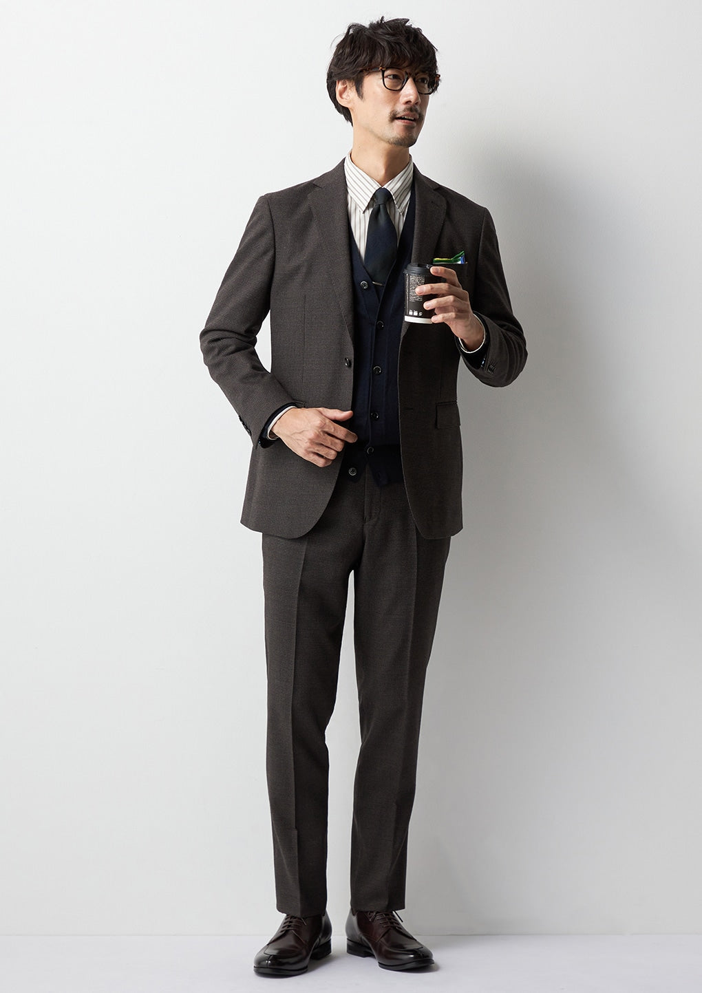 獵犬紋磨毛搭配褲子 - Brown_31