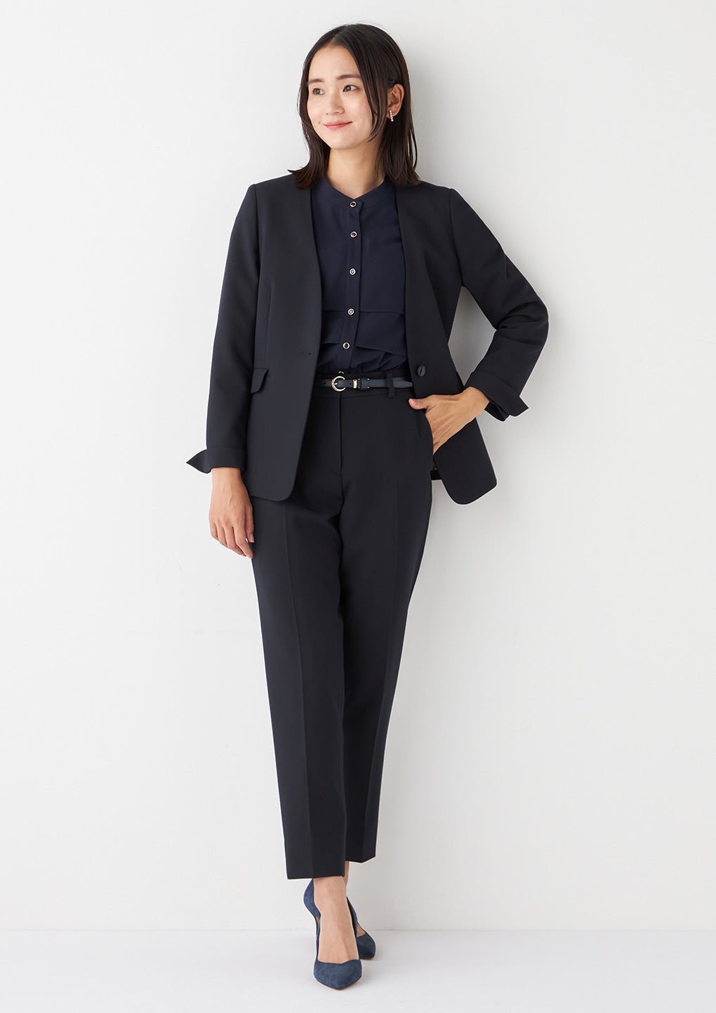 THE THIRD SUITS 無領雙織外套 -深藍