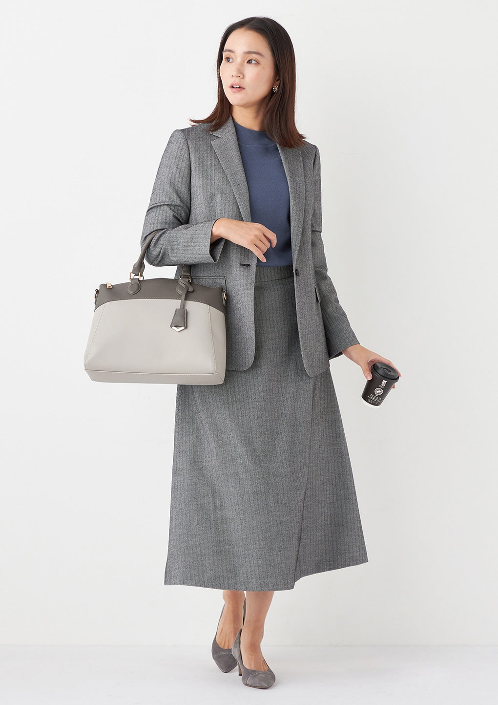 THE THIRD SUITS 魚骨紋 長外套 - Medium灰