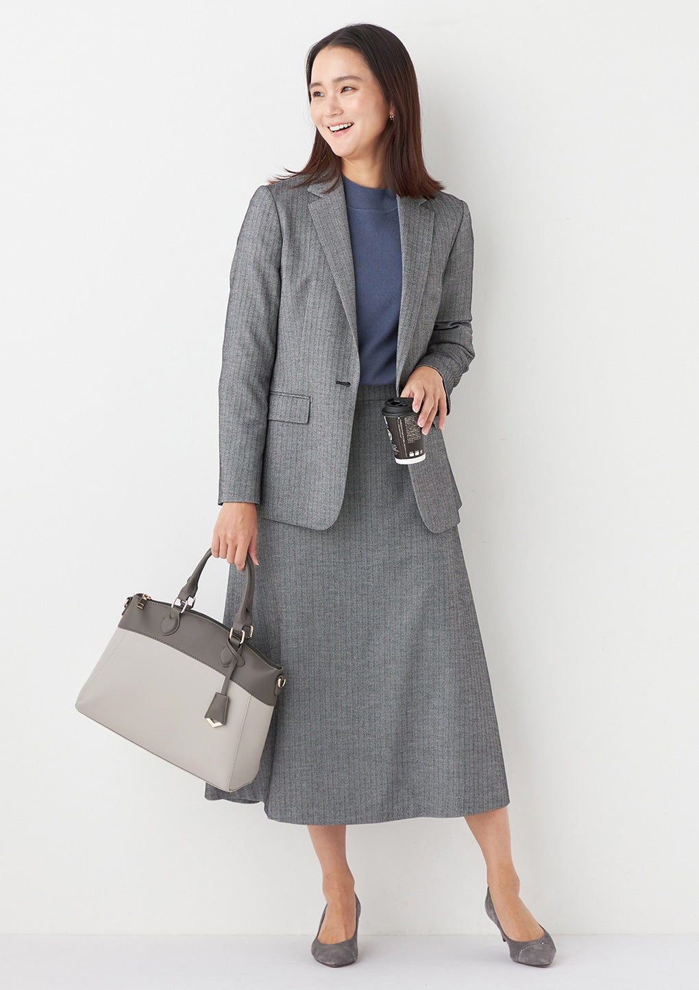 THE THIRD SUITS 魚骨紋 長外套 - Medium灰