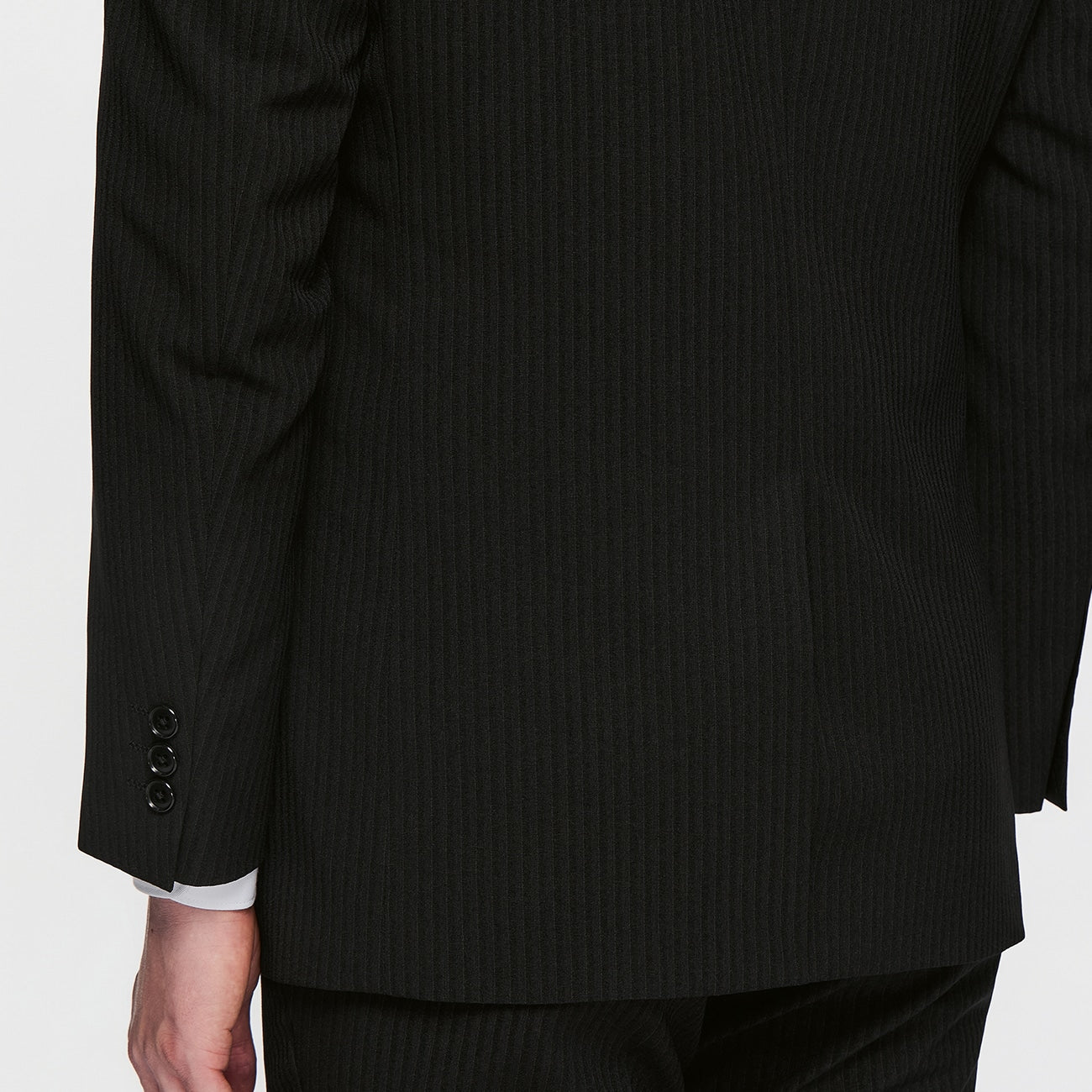 可機洗修身條紋西裝 - 黑色_06