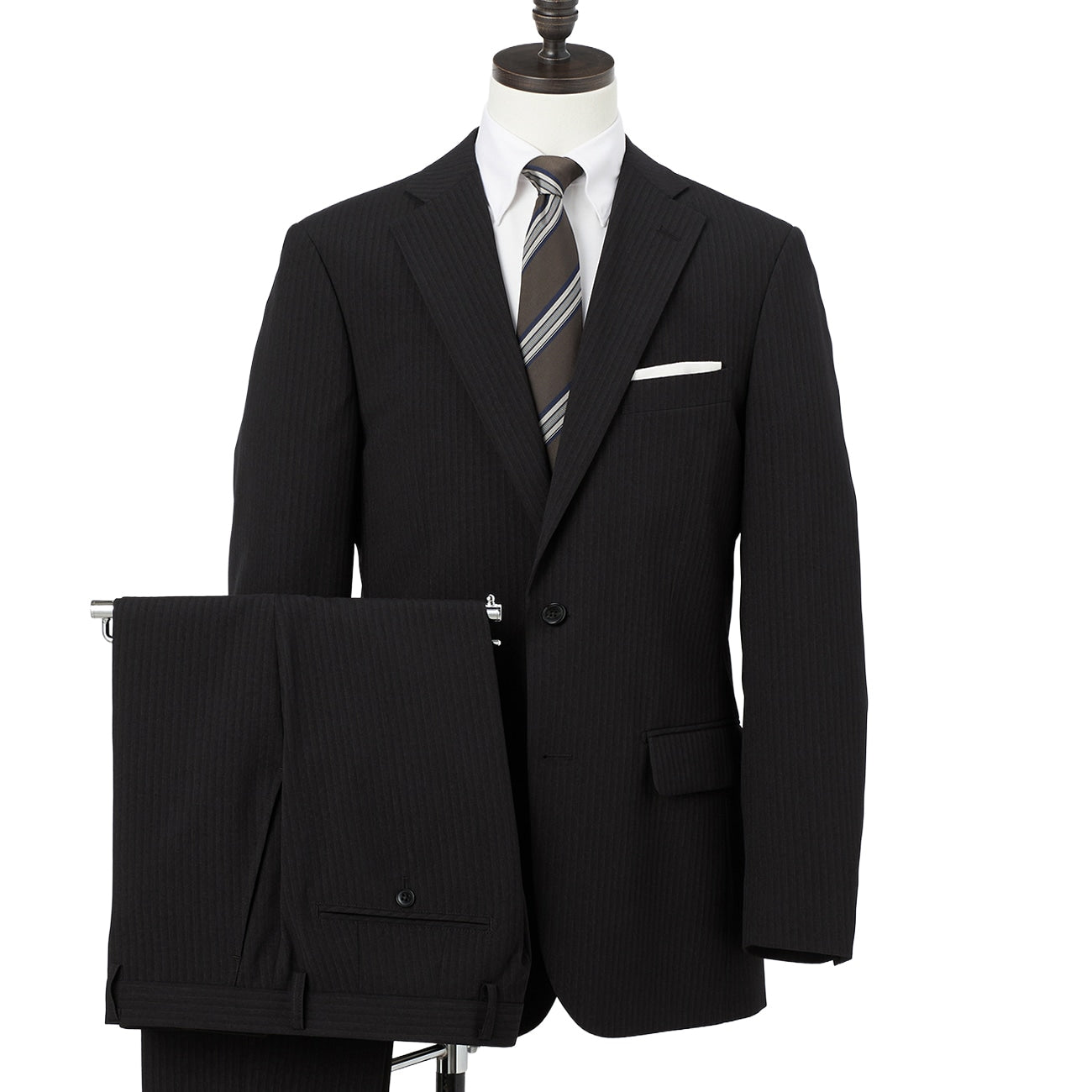 可機洗修身條紋西裝 - 黑色_07