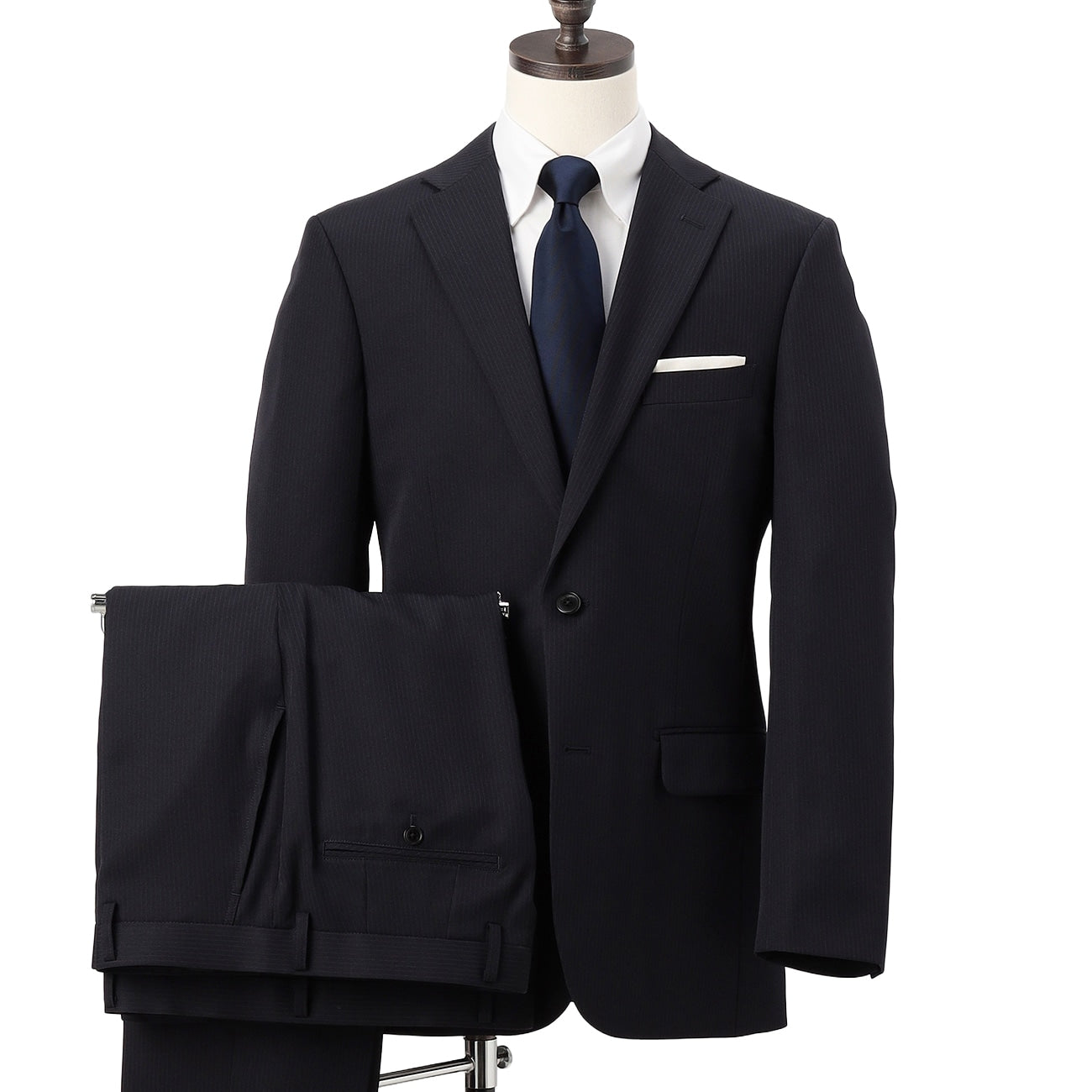 可機洗條紋西裝 西裝褲兩件組 深藍