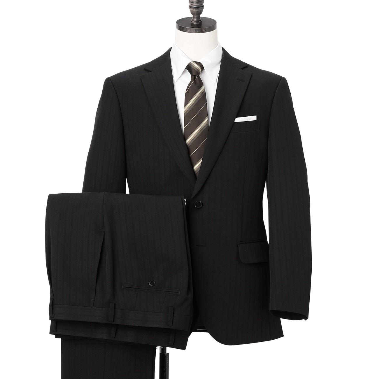 2-可機洗 暗色 條紋套裝 - 黑色_01