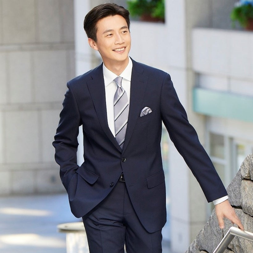 Premium Stretch Shadow Stripe Slim Suit - Navy_01