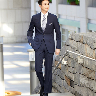 Premium Stretch Shadow Stripe Slim Suit - Navy_02