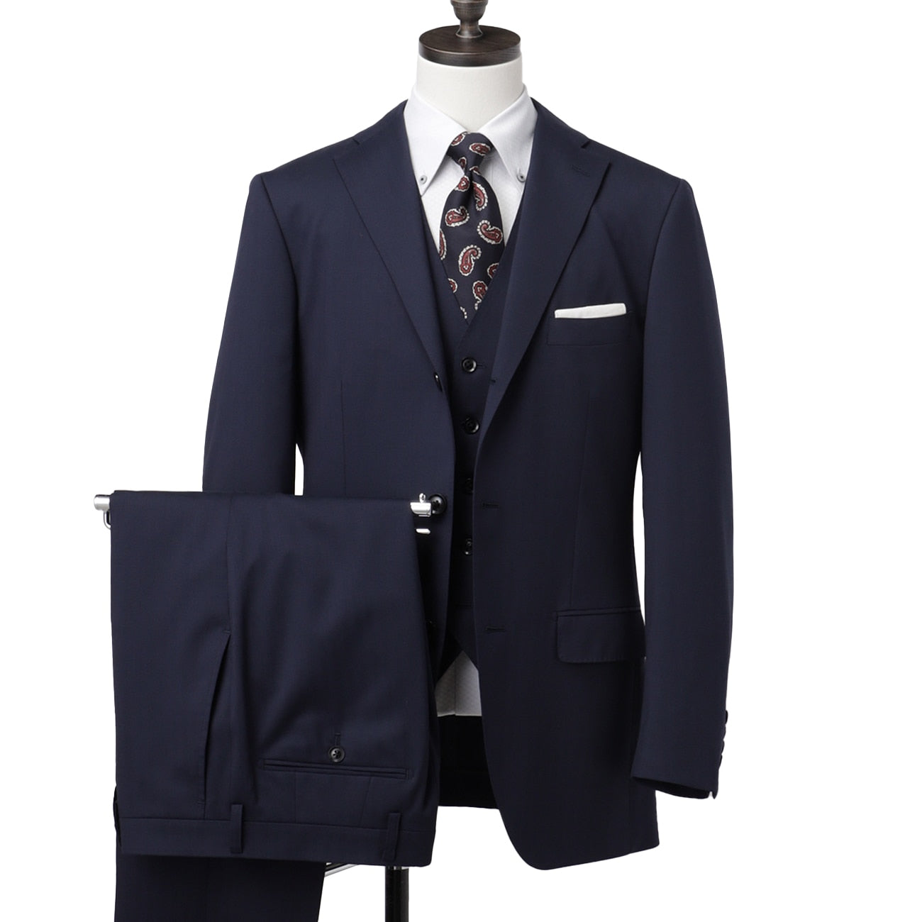 Three-piece Shadow Stripe Comfortable Slim Fit Suit - Navy_01