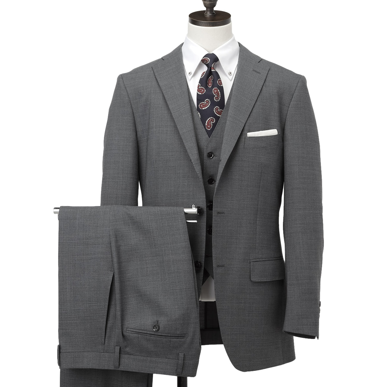 Three-piece Shadow Stripe Comfortable Slim Fit Suit - Light Gray_01