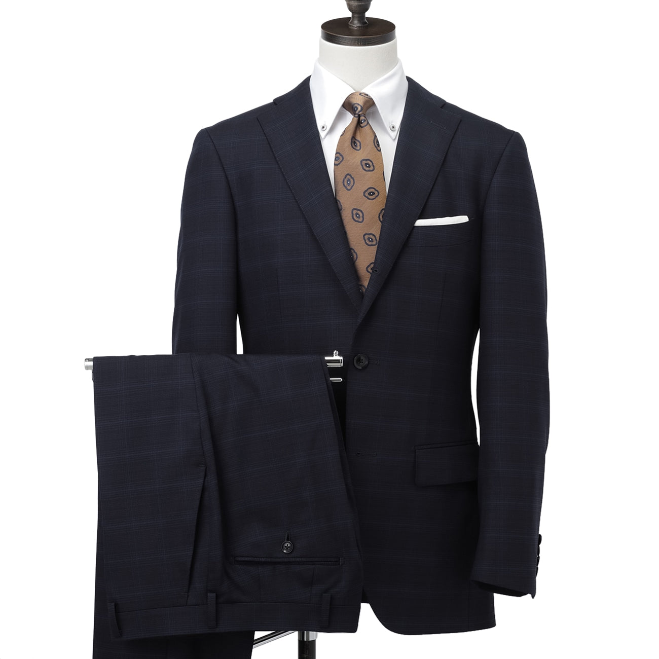 Check Comfortable Slim Fit Suit - Navy_01