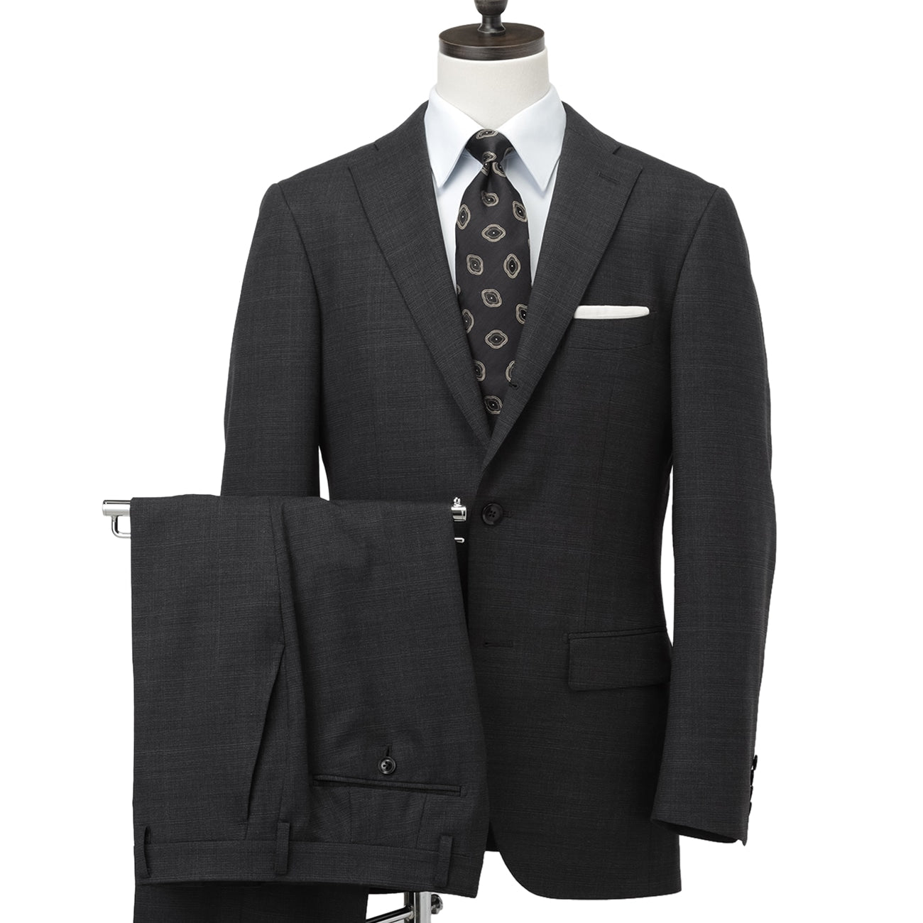 Check Comfortable Slim Fit Suit - Gray_01