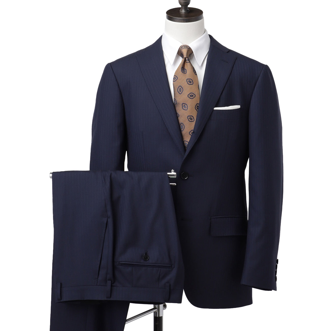 Golden Prestige Line Shadow Stripe Slim Fit Suit - Navy_02