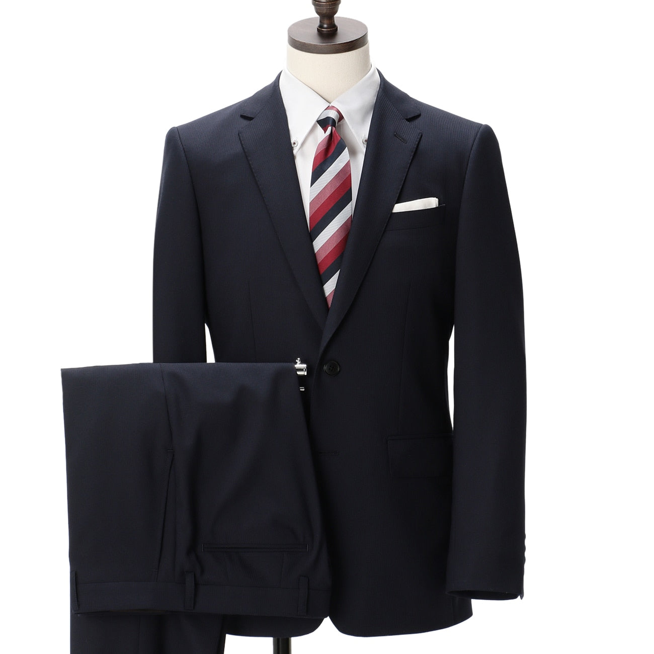 Wool Blend Shadow Stripe Slim Suit - Navy_01