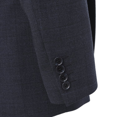 Two-pants Washable Wool Blend Navy Blue Check British Slim Suit_05