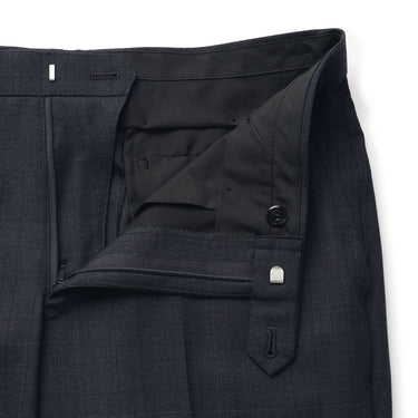 Two-pants Washable Wool Blend Navy Blue Check British Slim Suit_11