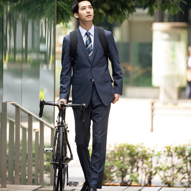 Washable Wool Blend Navy Blue British Slim Suit_03